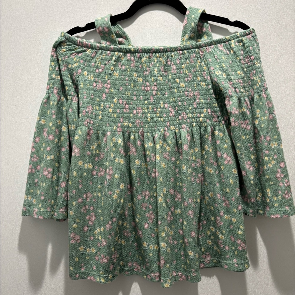 Cloud Chaser Green Floral Off-Shoulder Blouse kids